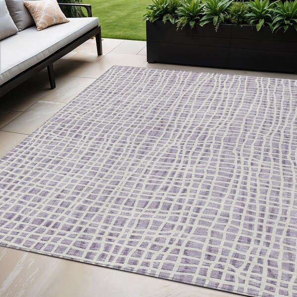 Homeroots 5' X 8' Lilac Purple And Ivory Striped Washable Indoor Outdoor Area Rug 583439 - main