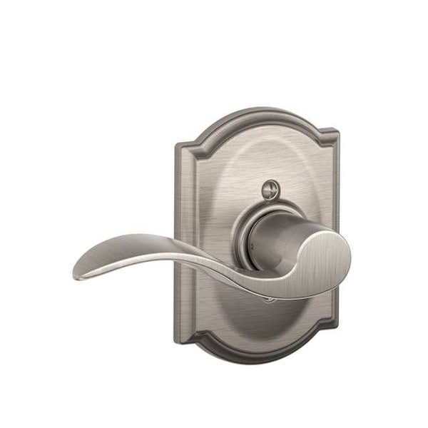 Schlage Residential Right Hand Accent Lever with Camelot Rose Dummy Interior Trim Satin Nickel Finish F94ACC619CAMRH - main