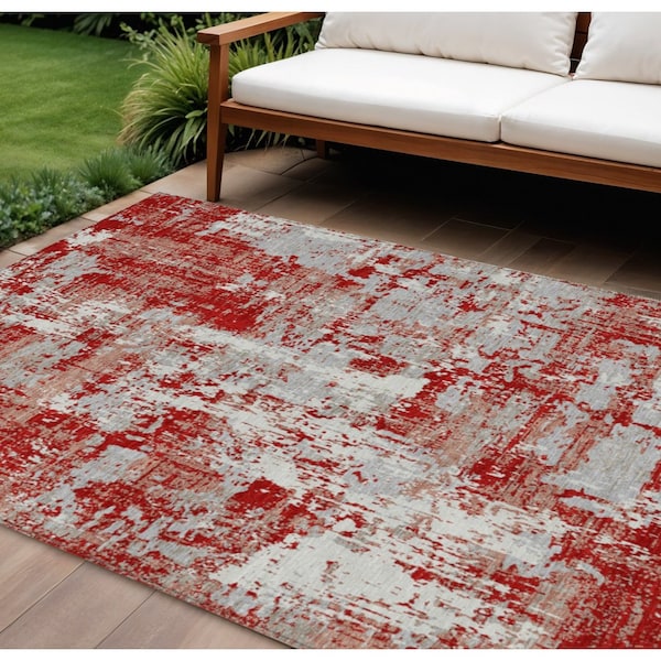 Homeroots 10' X 14' Red Gray And Ivory Abstract Washable Indoor Outdoor Area Rug 597997 - main