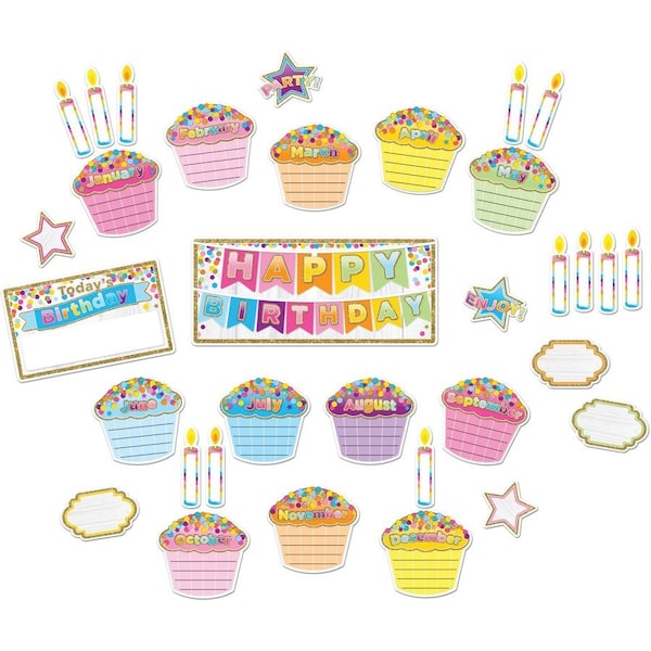 Ashley Productions Smart Poly Birthday Mini Bulletin Board Set, Confetti, 33 Pieces 96003 - main