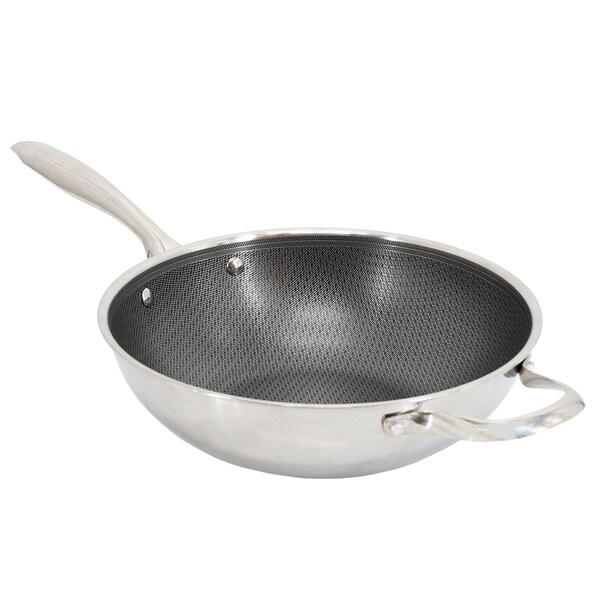 Oster Modessa 11 Inch Nonstick Triply Stainless Steel Wok with Honeycomb Design in Silver 143063.01 - main