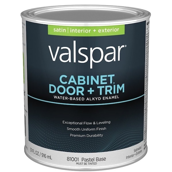 Valspar 8100 Cabinet, Door and Trim Paint Enamel, Water Base, Satin Sheen, Pastel Base, 1 qt 028.0081001.005 - main
