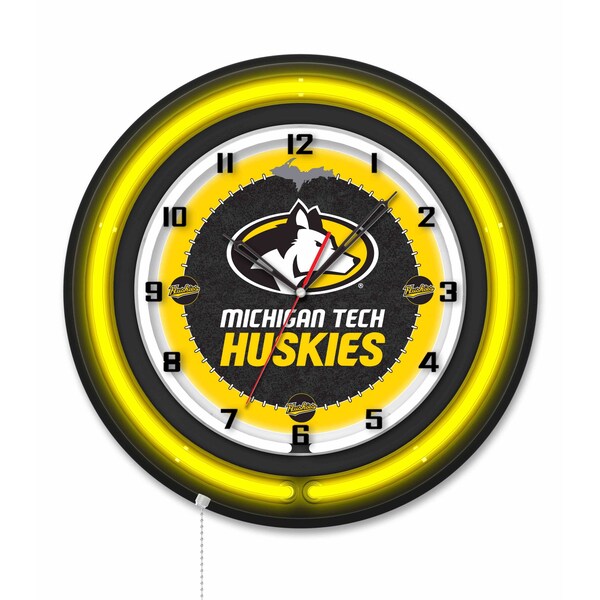 Holland Bar Stool Michigan Tech University 19 Double Neon Wall Clock Clk19BK - main