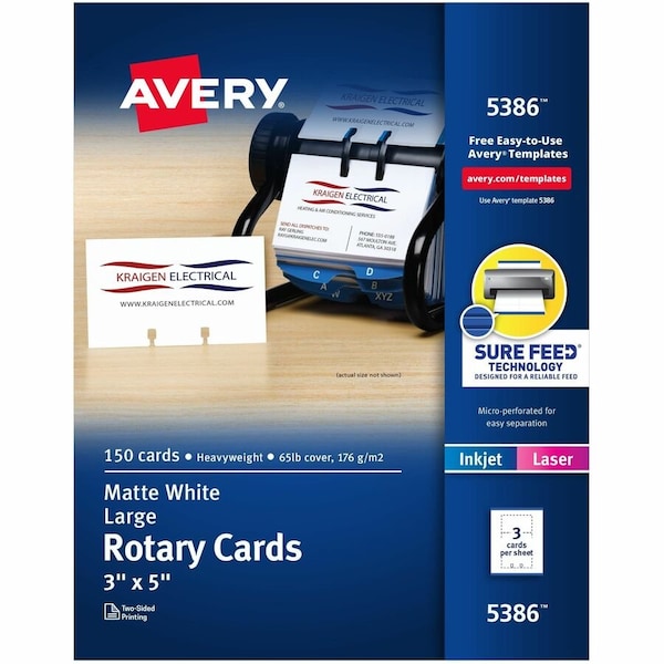 Avery Large Rotary Cards, Uncoated, Two, PK150 5386 - main