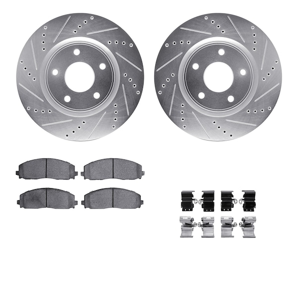 Dynamic Friction Co DFC Brake Rotor - Drilled & Slotted - Silver- Heavy Duty Brake Pad includes Hardware 7412-40022 - main