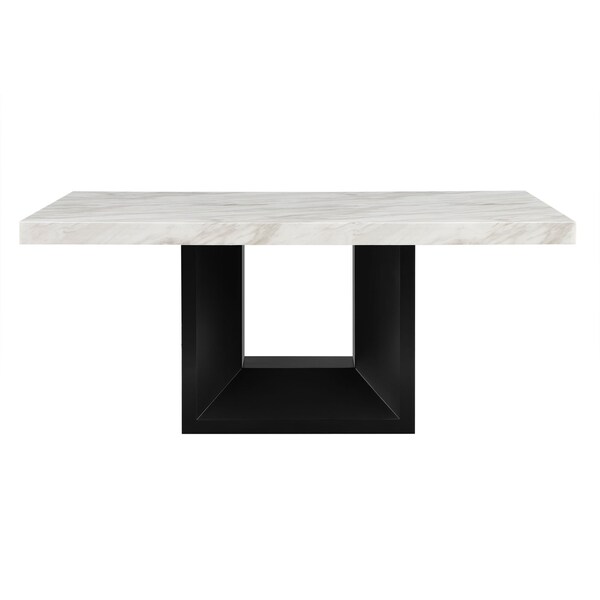 Homeroots 70" White and Black Faux Marble and Wood Pedestal Base Dining Table 564890 - main