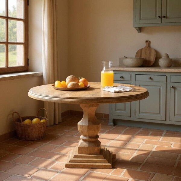 Homeroots 54" Brown Solid Wood Pedestal Base Round Top Dining Table 554336 - main