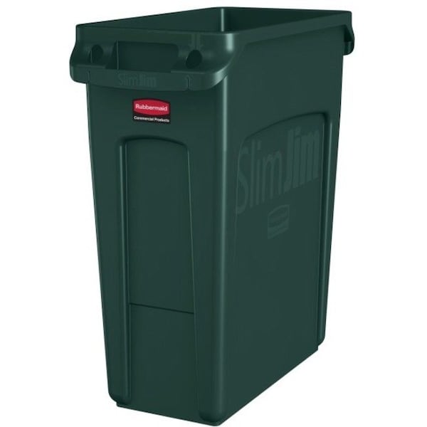 Rubbermaid Commercial Slim Jim 16 gal Rectangular Slim-Profile Plastic Can, Green, None, Plastic, 11 in 1955960 - main