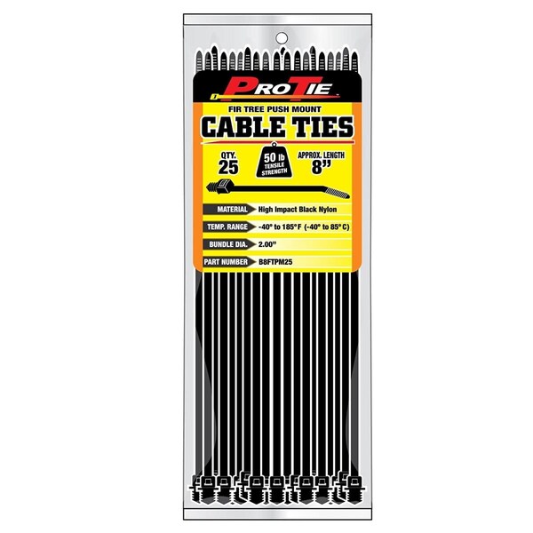 Tool Cable Tie, 8 in L, Black, Nylon 6/6, 50 lb Strength, 25 PK TO3968380 - main