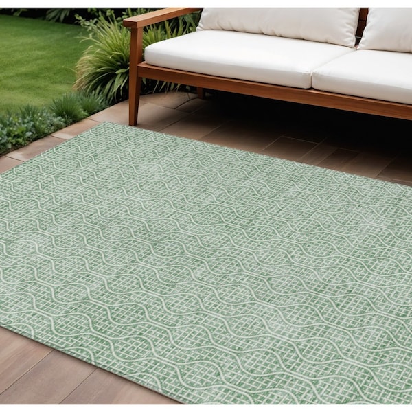 Homeroots 8' X 10' Sage And Gray Geometric Washable Indoor Outdoor Area Rug 595676 - main