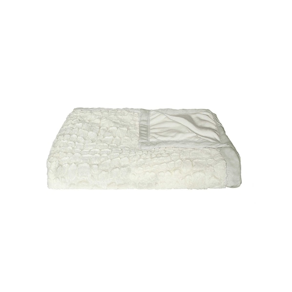 Homeroots 50" X 70" Ivory Faux Fur Plush Throw Blanket with Embroidery 293155 - main