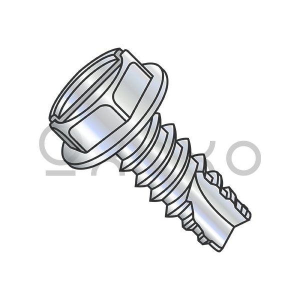 Oxoxo 8-18X1/2 Slotted Indented Hex Washer Thread Cutting Screw Type 25 Full Threaded Zinc Bake, 10000PK 123817 - main