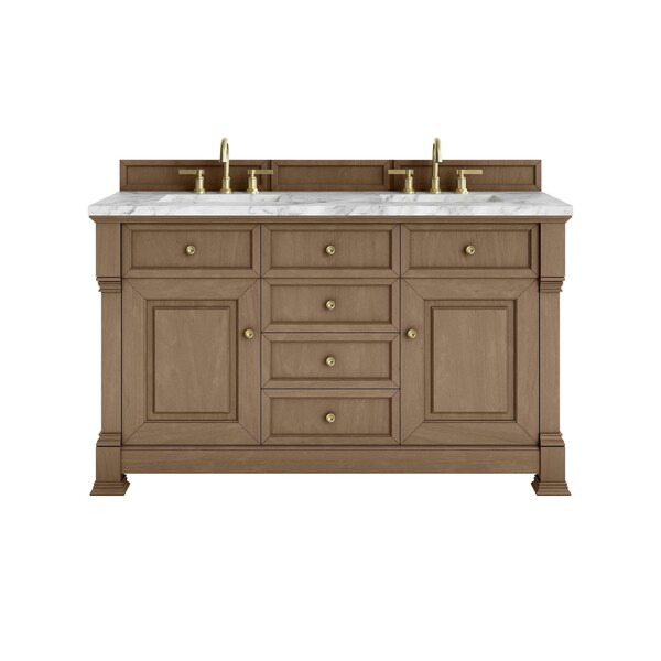 James Martin Vanities Brookfield 60 in. Double Vanity, Pecan w/3 CM Carrara White Marble Top 547-V60D-PCN-3CAR - main