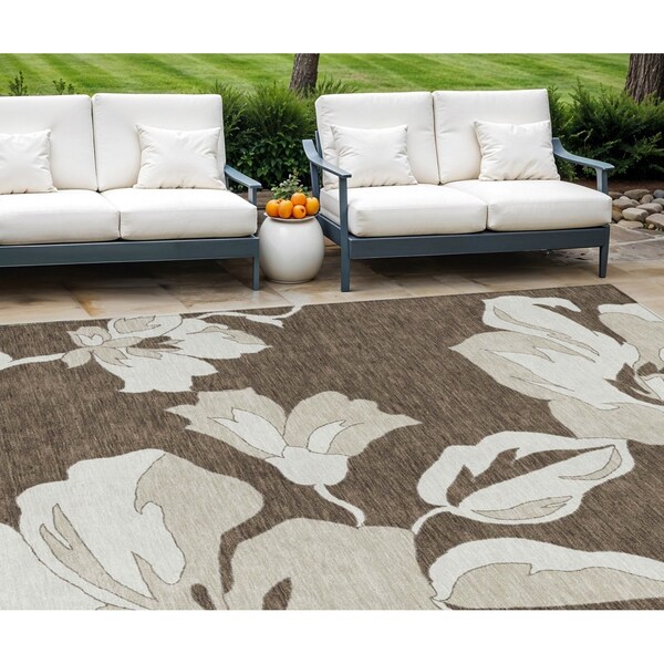 Homeroots 8' X 10' Brown Beige And Taupe Floral Washable Indoor Outdoor Area Rug 589533 - main