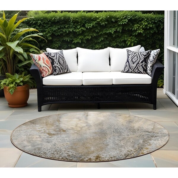 Homeroots 8' Round Beige Round Abstract Washable Non Skid Indoor Outdoor Area Rug 559555 - main