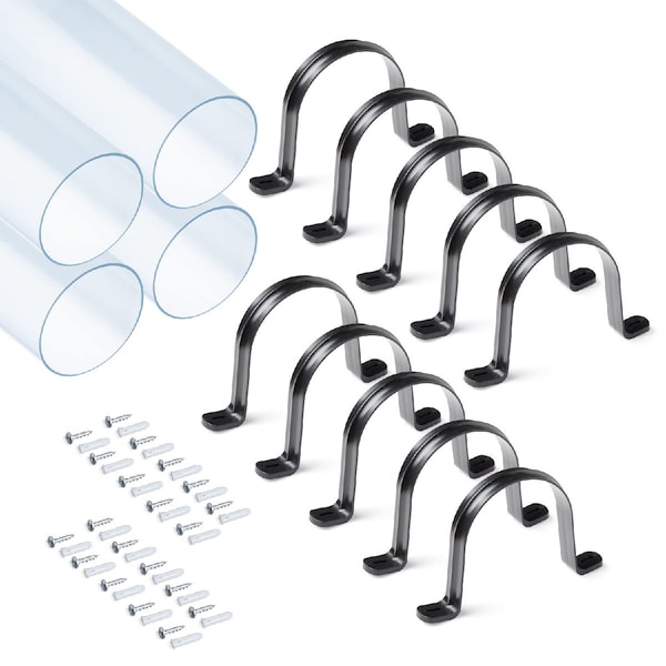 Powertec Clear PVC Pipe 4 in. x 36 in. Long, 4PK Plastic Tubing and 10PK Pipe Straps with Anchors & Screws 70470N - main