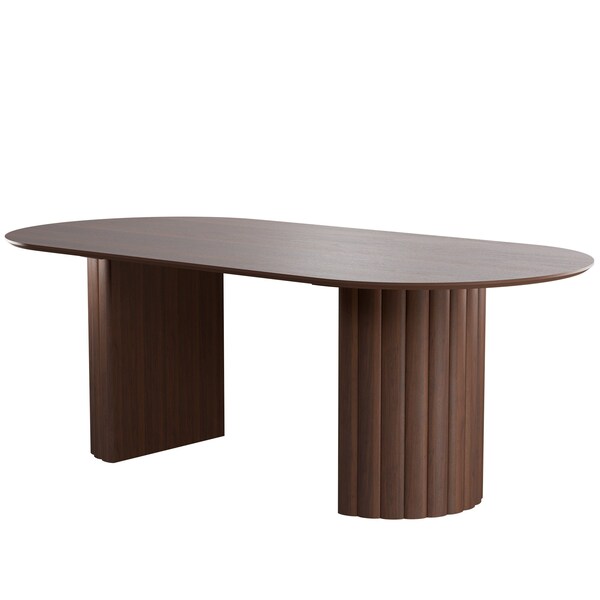 Homeroots 86" Walnut Wood Double Pedestal Base Oval Dining Table 720673 - main