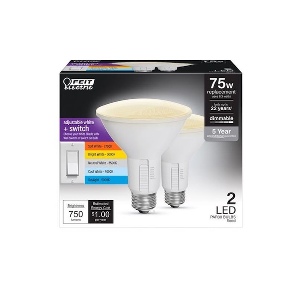 Feit Electric Enhance PAR30 E26 (Medium) LED Bulb Adjustable White 75 Watt Equivalence, 2PK PAR30DM/6WYCA/2 - main