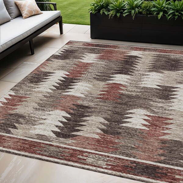 Homeroots 5' X 8' Brown And Ivory Southwestern Washable Indoor Outdoor Area Rug 587339 - main