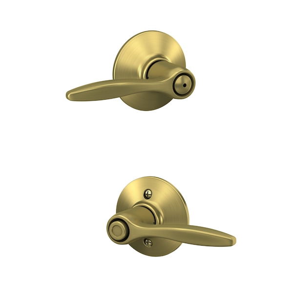 Schlage Residential Delfayo Lever Privacy Lock with 16080 Latch and 10027 Strike Satin Brass Finish F40DEL608 - main