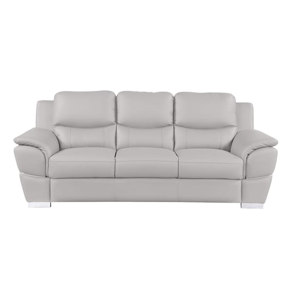 Homeroots 85" Light Gray Top Grain Leather Solid Wood Sofa 720443 - main