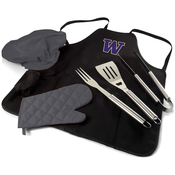 Picnic Time Family Of Brands NCAA Washington Huskies BBQ Apron Tote Pro Grill Set, Heavy Duty BBQ Apron For Men 635-88-179-624-0 - main