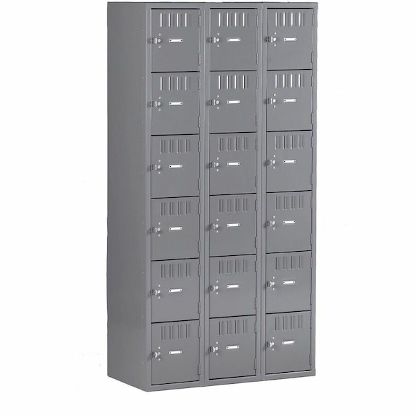 Tennsco Box Locker, 36 in W, 18 in D, 72 in H, (3) Wide, (6) Tier, Gray BS6-121812-CMG - main