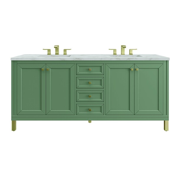 James Martin Vanities Chicago 72 in. Double Vanity, Smokey Celadon, w/ 3 CM Victorian Silver Silestone Top 503-V72-SC-3VSL - main