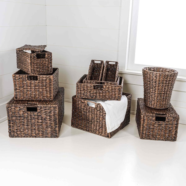 Happimess Traditional Assorted Hand-Woven Hyacinth/Iron Baskets, Dark Brown Wash (Set of 10), 10PK BSK1010B-10SET - main