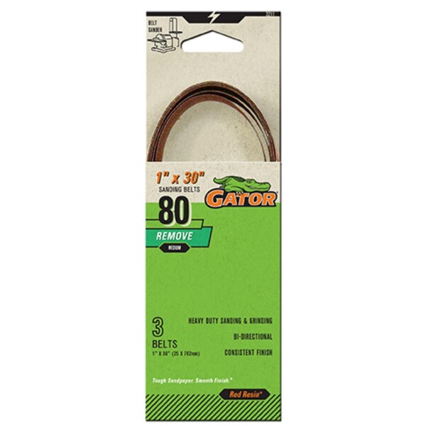 Gator Finishing Red Resin 1 x 30 in. Sanding Belt, 80 Grit, Medium, 3PK 3211 - main