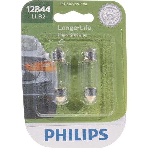 Philips LongerLife Incandescent Courtesy/Glove/License/Trunk Miniature Automotive Bulb 12844LLB2, 2PK C5WLLB2 - main