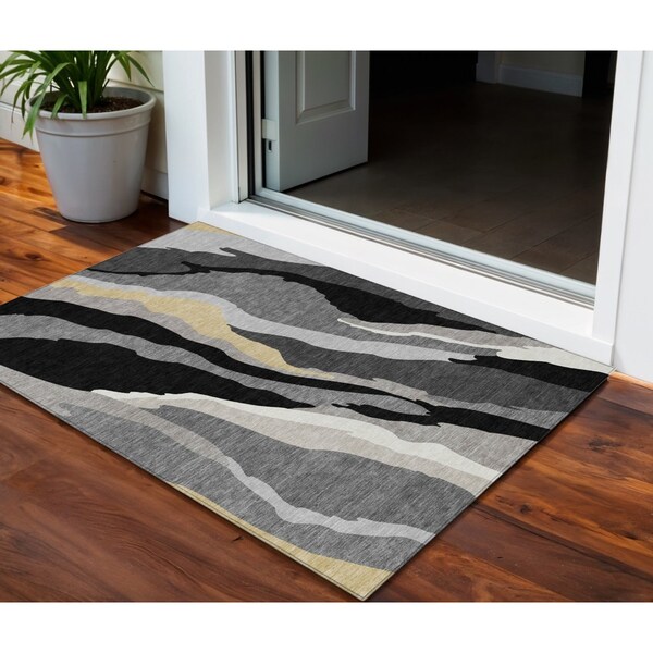 Homeroots 3' X 5' Black Gray And Tan Abstract Washable Indoor Outdoor Area Rug 600942 - main