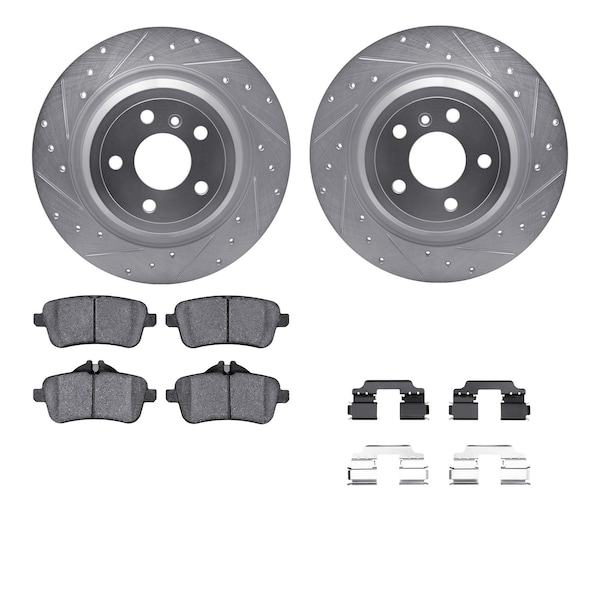 Dynamic Friction Co DFC Rotors-Drilled & Slotted-Silver w/ EURO 5000 Ceramic Brake Pads Incl Hdw 7612-63087 - main
