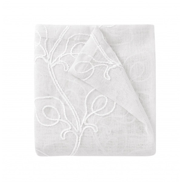 Homeroots 72" White Floral Faux Linen Shower Curtain With Embroidery 484021 - main