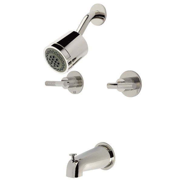 Kingston Brass Double-Handle Tub and Shower Faucet with Knurled Handle, Polished Nickel KBX8146KNL - main