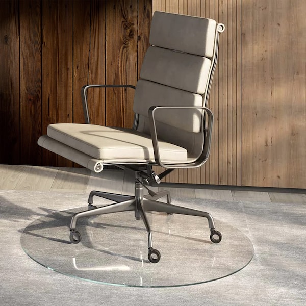 Fab Glass And Mirror Glass Office Chair Mat | 54in Flat Polished Edge Heavy Duty Glass Mat for Hard Floors CM54RDF-CL - main