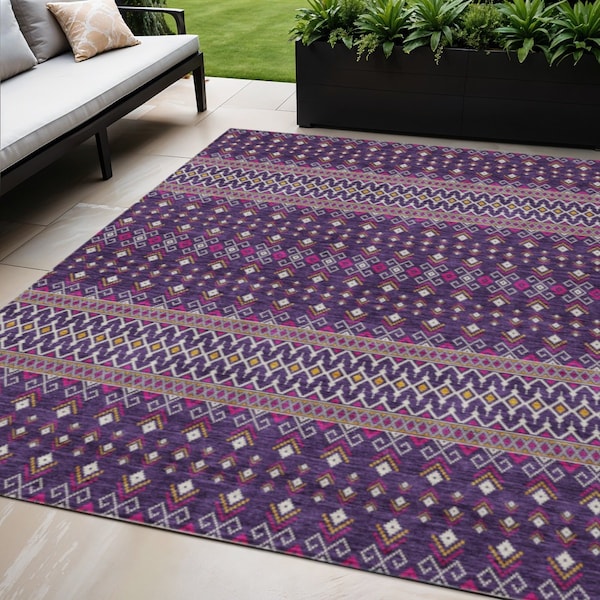 Homeroots 5' X 8' Purple Pink And Yellow Tribal Washable Indoor Outdoor Area Rug 582585 - main