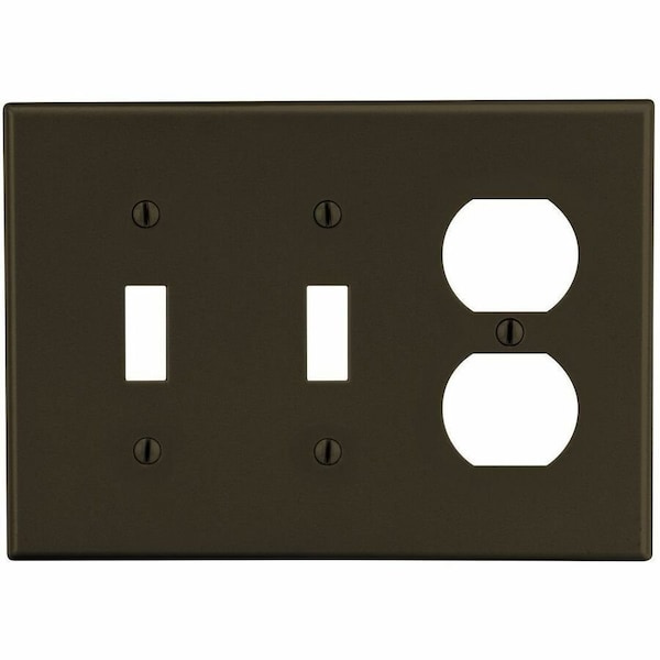 Hubbell Wiring Device-Kellems Wallplate, Mid-Size 3-Gang, 2) Toggle 1) Duplex, Brown PJ28 - main