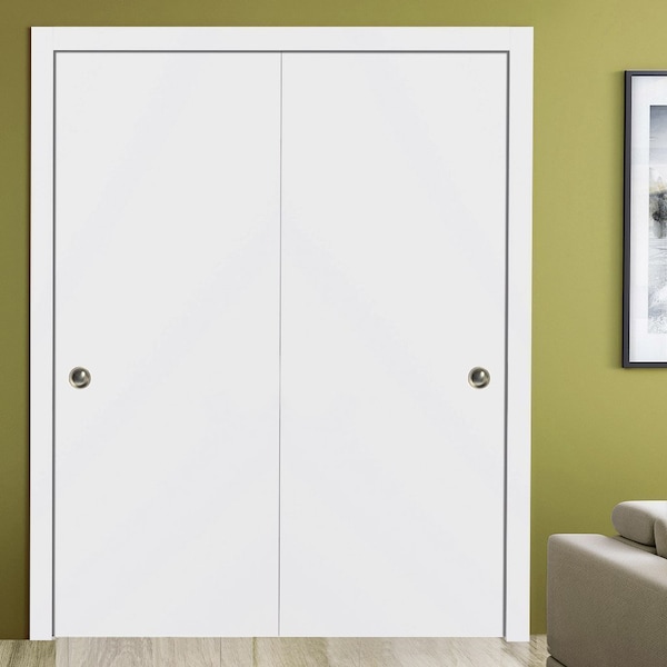 Sartodoors Sliding Closet Bypass Doors, Planum 0010 White Silk, Sturdy Top Mount Rails Moldings Trims Hardware PLANUM0010DBD-WS-36 - main