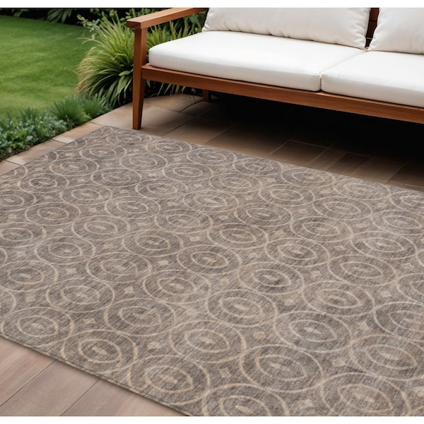 Homeroots 10' X 14' Brown Geometric Washable Indoor Outdoor Area Rug 607487 - main