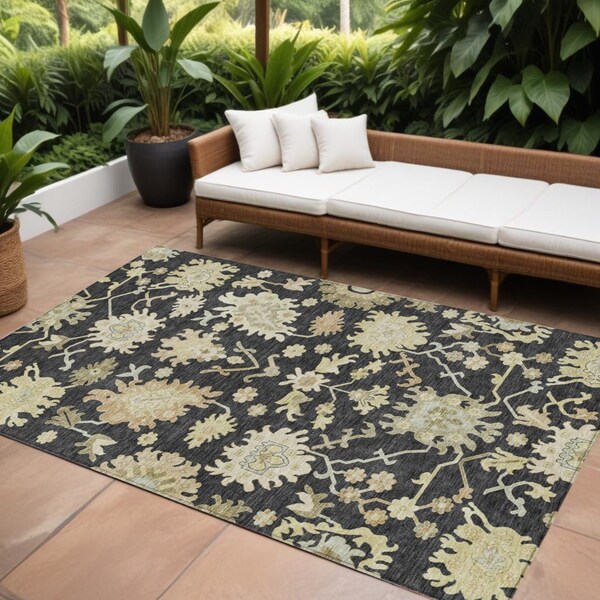 Homeroots 8' X 10' Black And Ivory Floral Washable Indoor Outdoor Area Rug 605190 - main