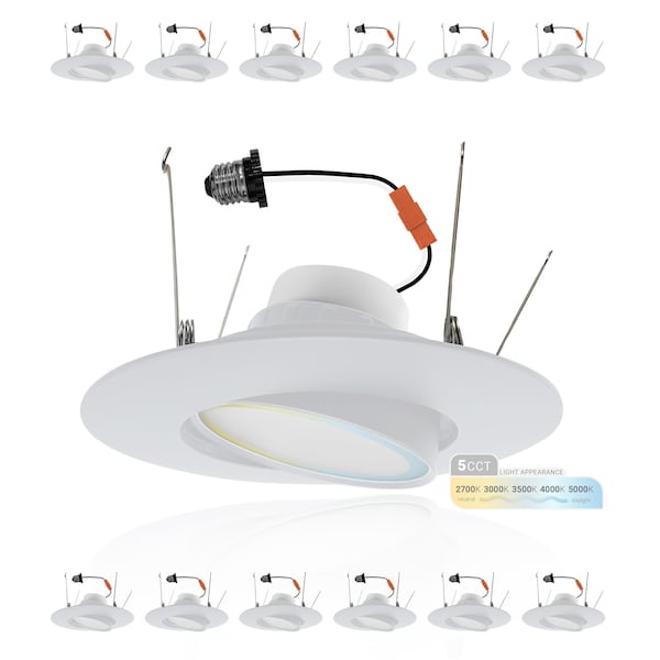 Nuwatt 5/6 Inch Adjustable Can Lights Sloped Ceiling Recessed Lighting, 2700K-5000K, 1200LM, 12PK NW-GMB-C6-16.5W-5CCT-WH-12P - main