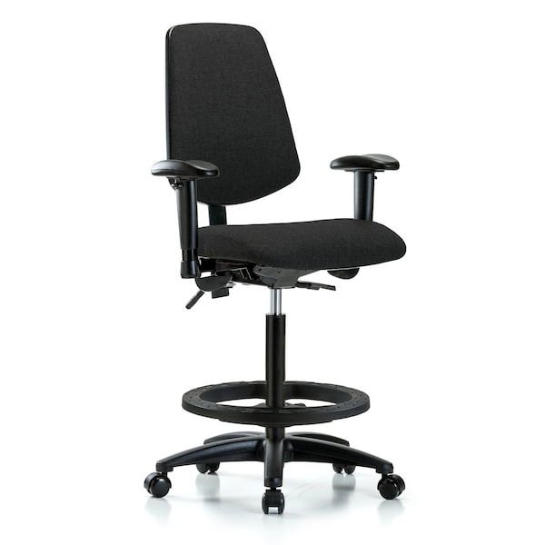 Blue Ridge Ergonomics Fab Hi Bench Chair, Med, Bk, BF, Cast, Blk, 6-Way Adjustable, 26" to 35-1/2" Height, Black BR-FHBCH-MB-RG-T0-A1-BF-RC-F42 - main