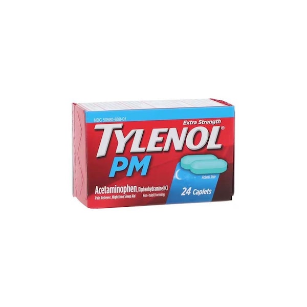 Tylenol PM Pain Reliever/Fever Reducer Caplets, 500/25mg, Extra Strength, 24PK 04504082259 - main