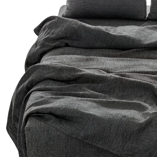 Homeroots Four Piece Onyx Linen Sheet Set 520727 - main