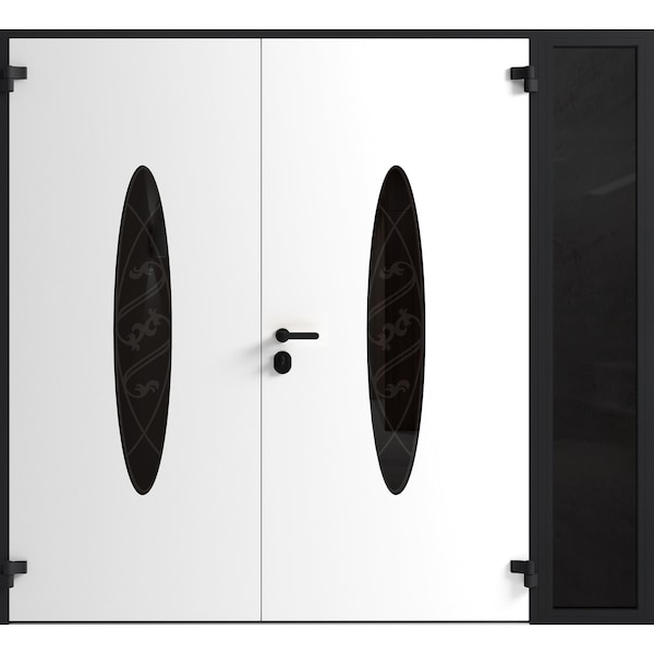 Vdomdoors Front Exterior Prehung Aluminum Double Doors Ronex1277 Black Enamel 1 Sidelight Mirrored Clear RONEX1277DEXD-BLK-W72+14xH80-LH-I - main