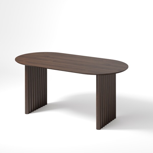 Homeroots 67" Walnut Solid Wood Double Pedestal Base Oval Dining Table 712227 - main
