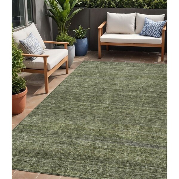 Homeroots 5' X 8' Olive Green And Ivory Geometric Washable Indoor Outdoor Area Rug 605597 - main