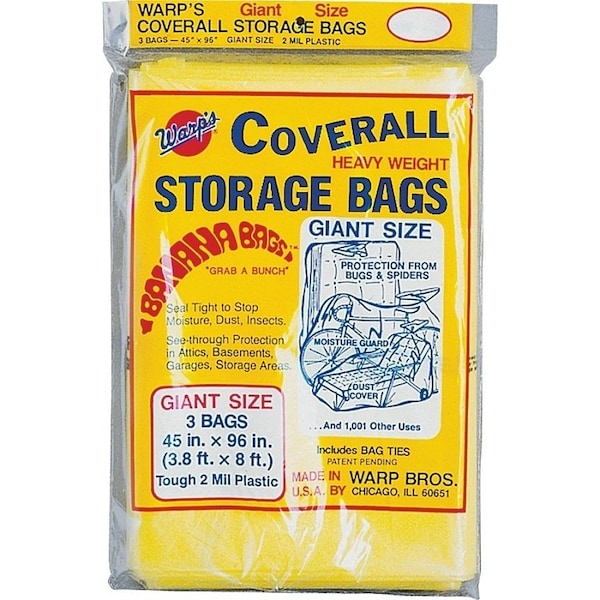 Warps Wrap's Banana Bags Storage Bag, Giant, Plastic, Yellow, 45 in L, 96 in W, 2 mil Thick CB-45 - main