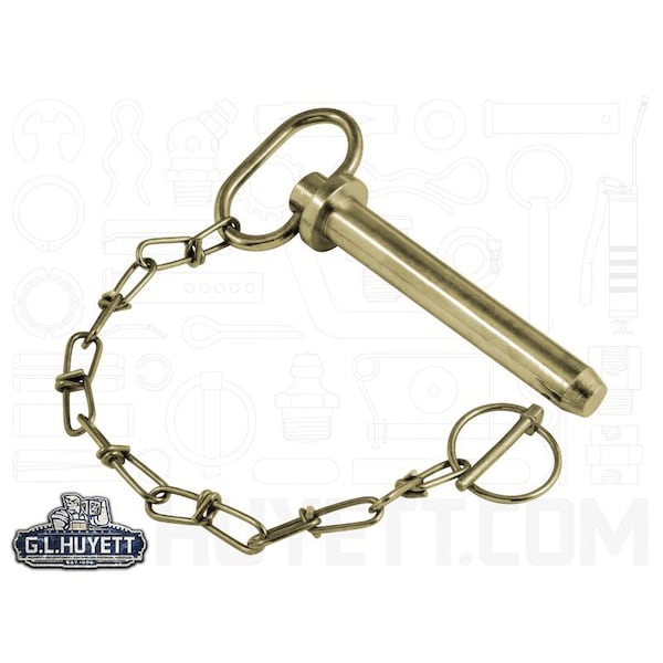 Huyett Hitch Pw/Lynch Pin & chain, RH, Zn Yelw, .75 Dia x 4.25 Eff L x 5 Shk L x .203 Hole Dia HPL-0750-4250R - main